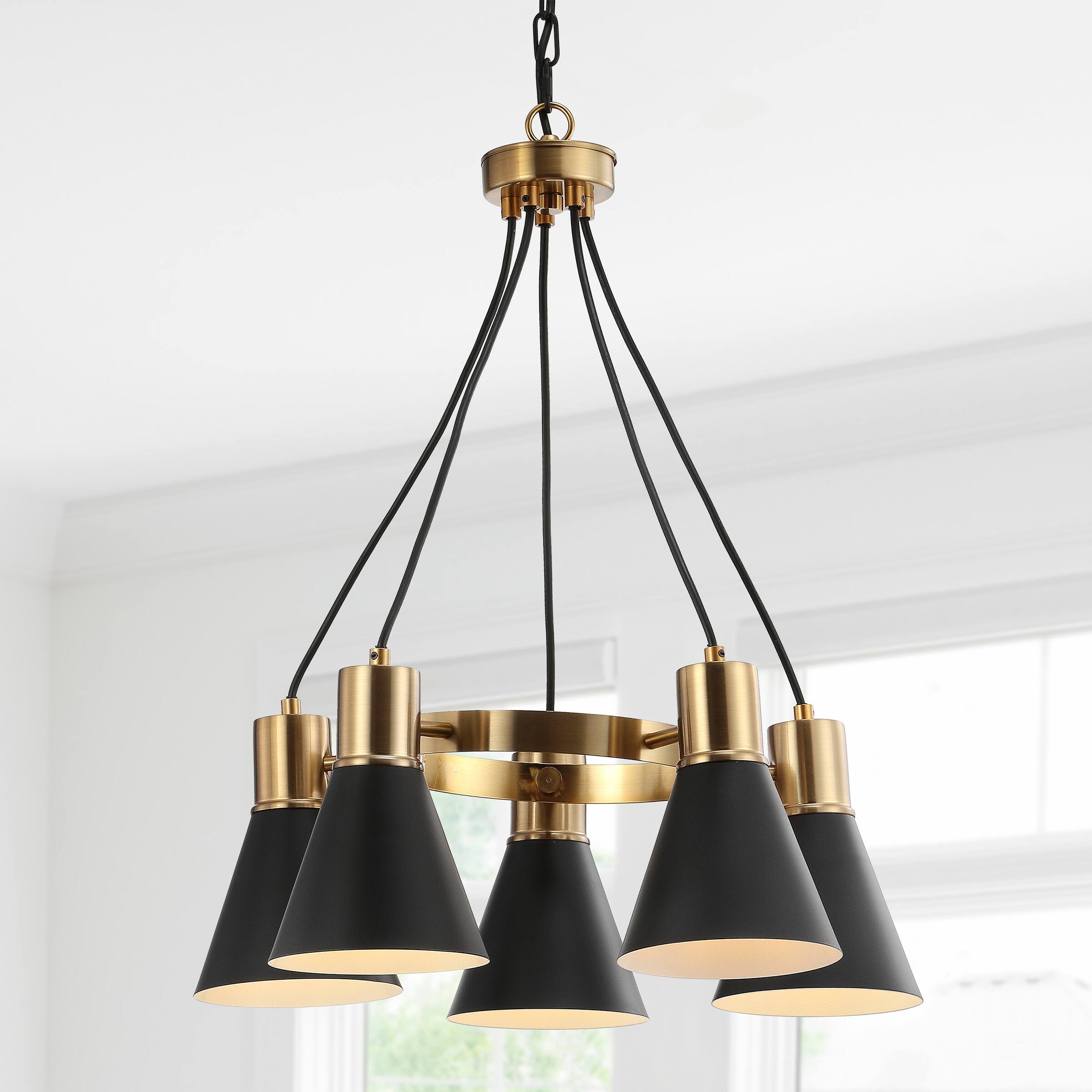 Alt View 1. Jonathan Y - Apollo 22" 5-Light Metal LED Pendant, Black/Brass Gold - Black/Brass Gold.