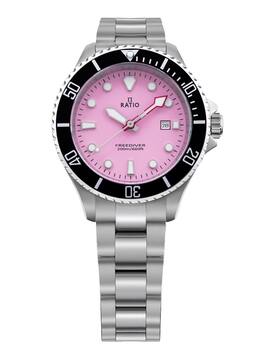 RATIO - FreeDiver Quartz RTFL809 Ladies Watch Sapphire Stainless Steel Candy Pink Dial 200M - Silver