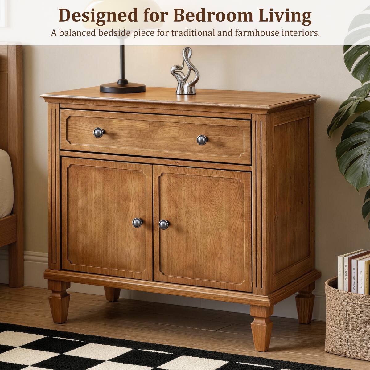 Designed for Bedroom Living  
A balanced bedside piece for traditional and farmhouse interiors.