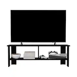 Spaco - Modern TV Stand for 55-65 Inch TVs with 2 Open Shelves, Space Saving Design for Small Spaces Living Room - Black
