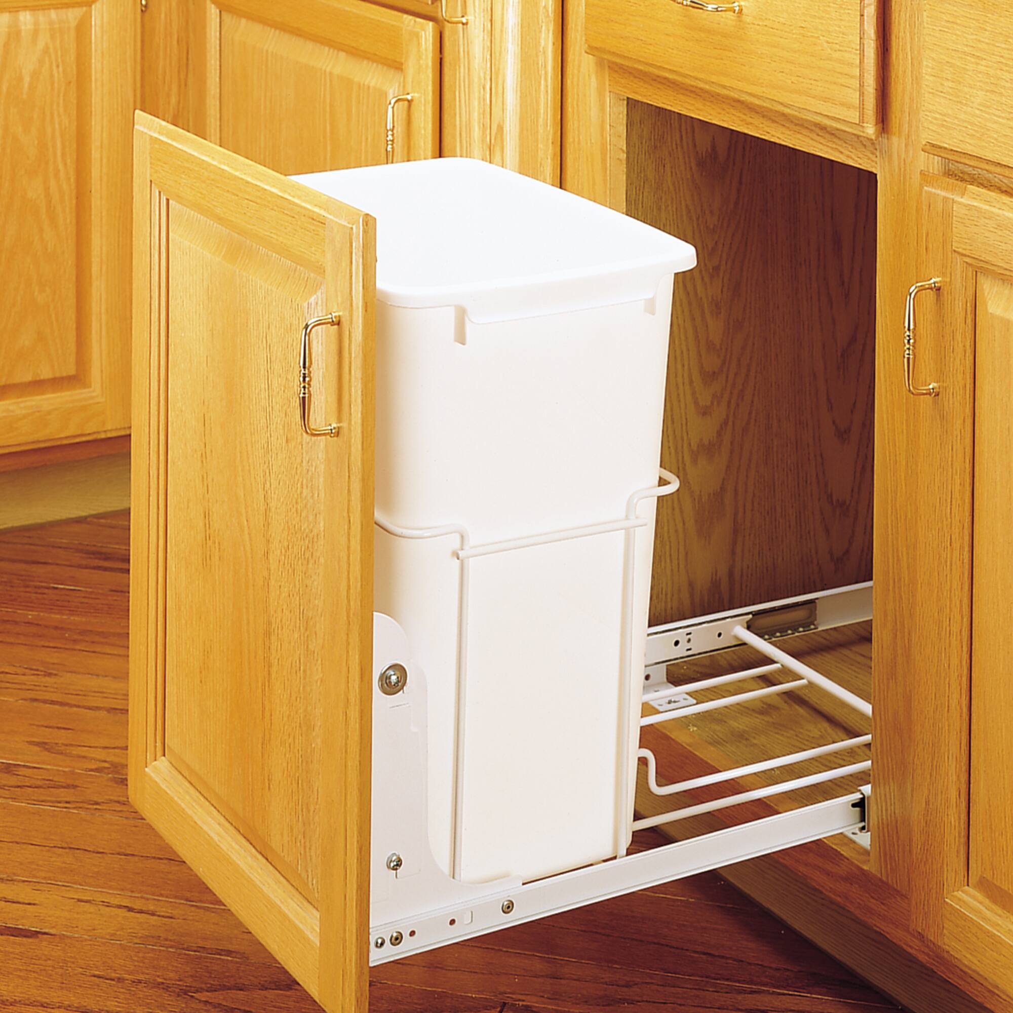 Alt View 1. Rev-A-Shelf - Rev-A-Shelf Single Pullout 35 qt. Trash Can for Kitchen Cabinets, RV-18PB-1 - White.