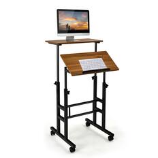 Front. Costway - Mobile Standing Desk - Walnut.