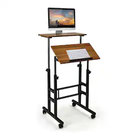 Costway - Mobile Standing Desk - Walnut