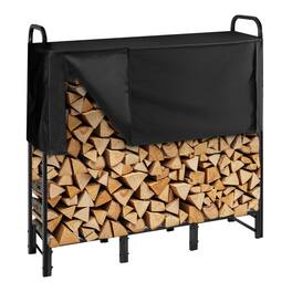 VEVOR - Firewood Rack with Waterproof Cover, 4 ft Outdoor Firewood Holder, 1/4 Cord Storage Metal Log Holder - Black