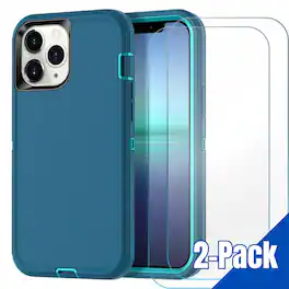 Bundle - Entronix - for iPhone 14 Pro Max - Heavy Duty Case & 2 Screen Protectors - Teal