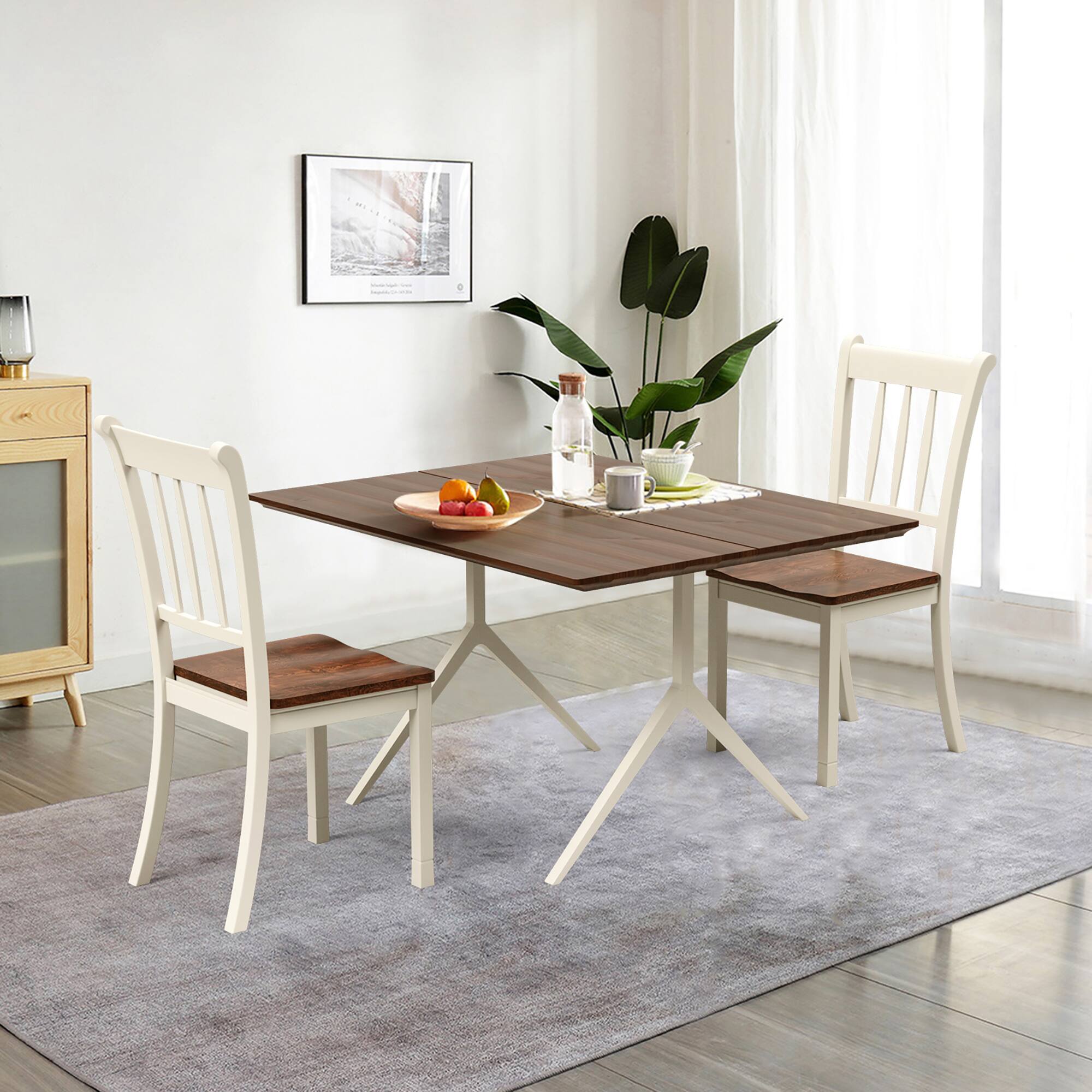 Alt View 1. Costway - Costway Set of 2 Wood Dining Chair High Back Rubber Wood Kitchen Whitesburg Side Chair - White.