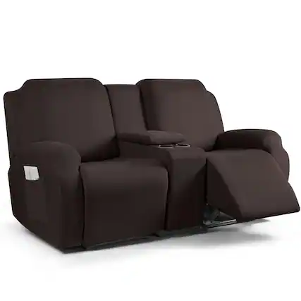 Front. Fabibe - Reclining Loveseat with Middle Console Slipcover, Polyester, Stretch Design, Premium Quality - Coffee 2 Seat Recliner Cover with Console.