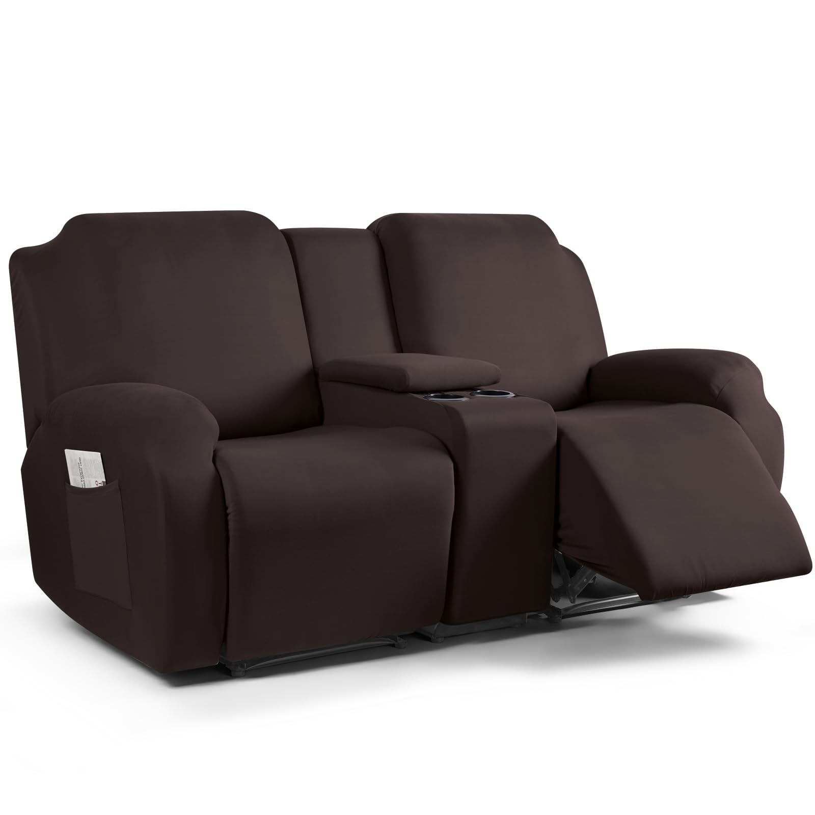 Fabibe - Reclining Loveseat with Middle Console Slipcover, Polyester, Stretch Design, Premium Quality - Coffee 2 Seat Recliner Cover with Console