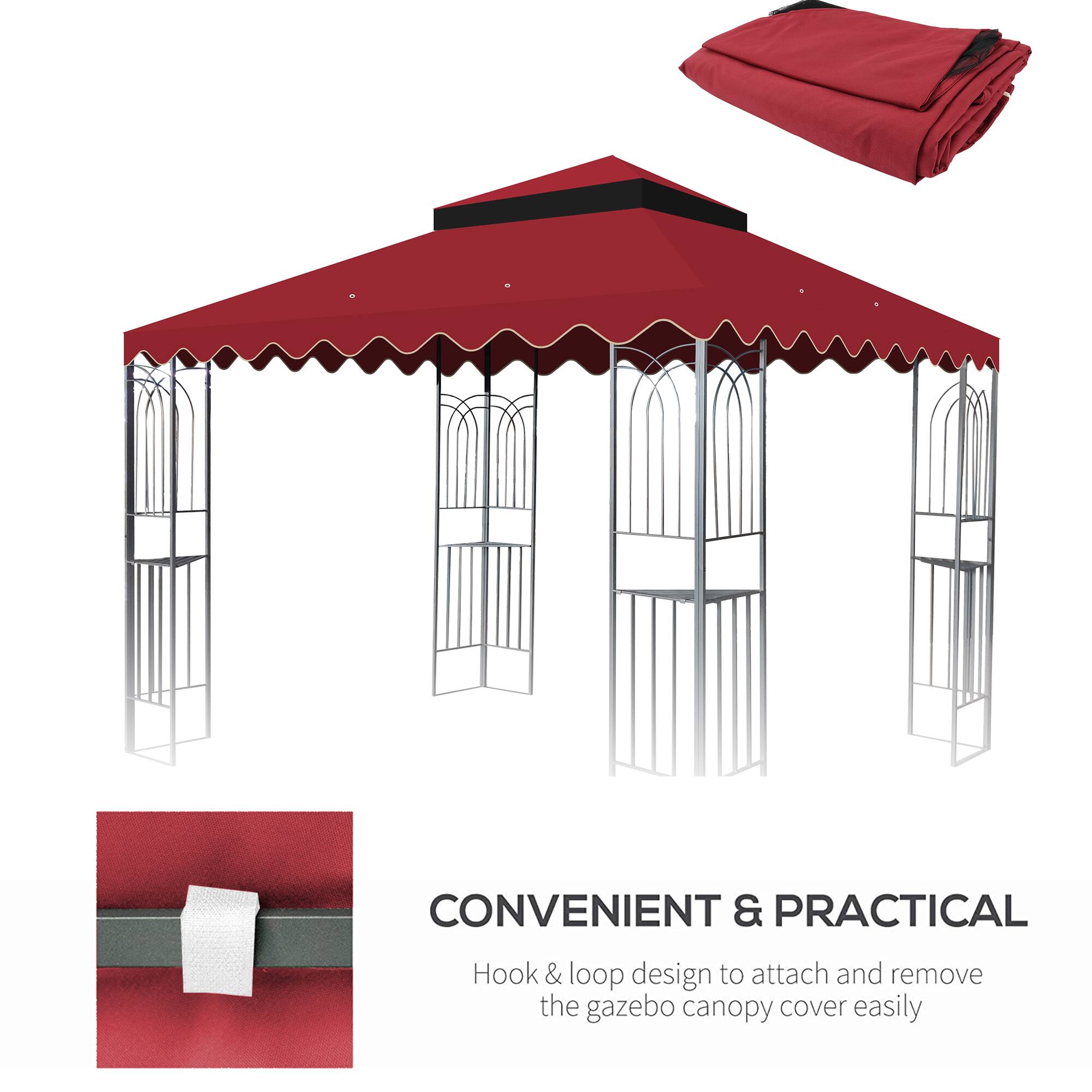 CONVENIENT & PRACTICAL  
Hook & loop design to attach and remove the gazebo canopy cover easily
