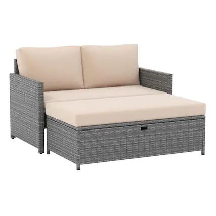 Front. Boyel Living - Brown Patio Sofa Wicker Loveseat and 31 Gal Ice Bucket Outdoor Rattan Daybed 46.5-in L x 26.5-in W x 24.0-in H - Brown.