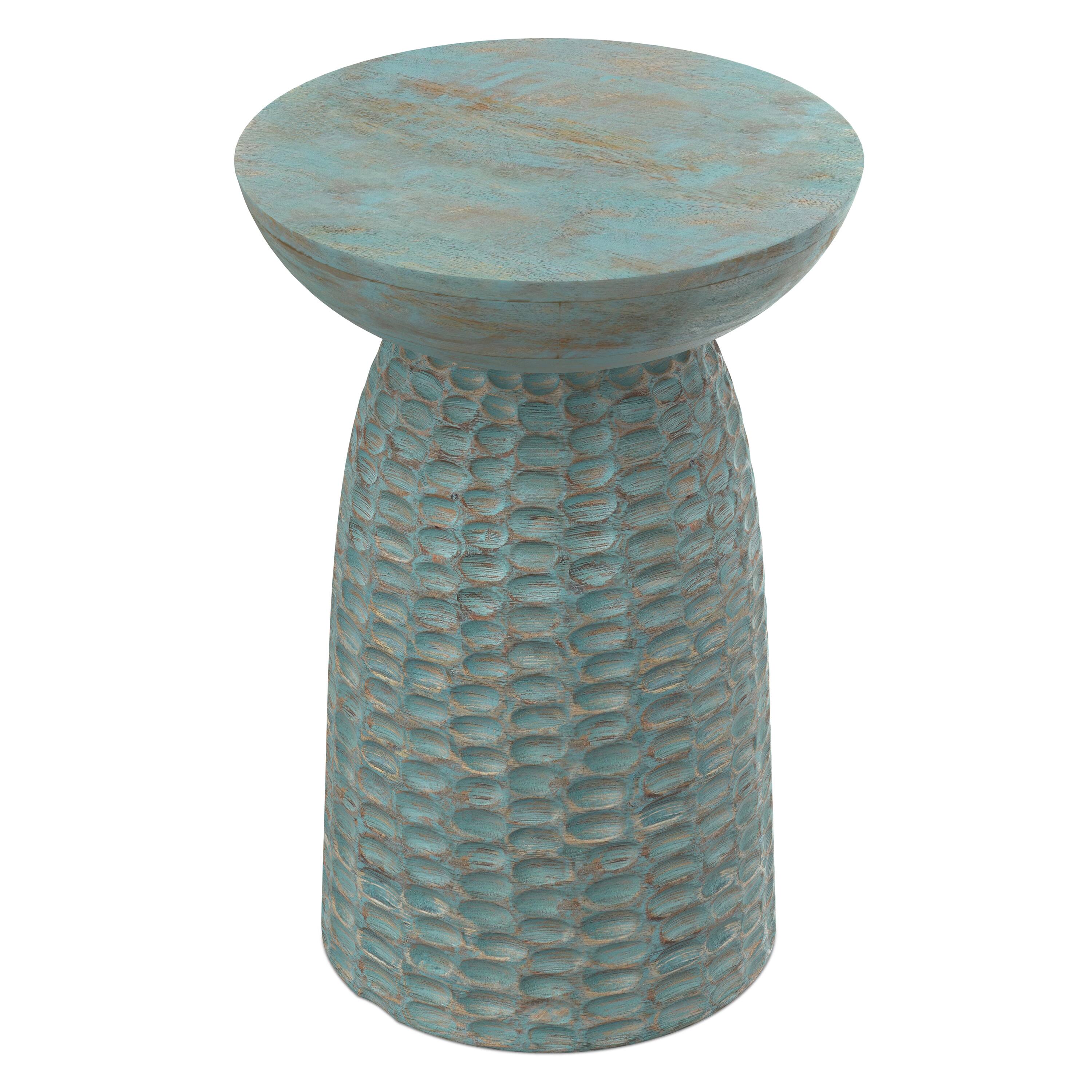 Alt View 4. Simpli Home - Boyd 16 inch Wide Solid Mango Contemporary Tall Accent Table in Teal Wash, Assembled - Teal Wash.