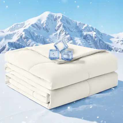 Front. KERDOM - Single/Twin - Cooling Comforter Blankets for Hot Sleeper and Night Sweat, Soft Summer Ice Blanket Quilt Machine Washable - Beige.