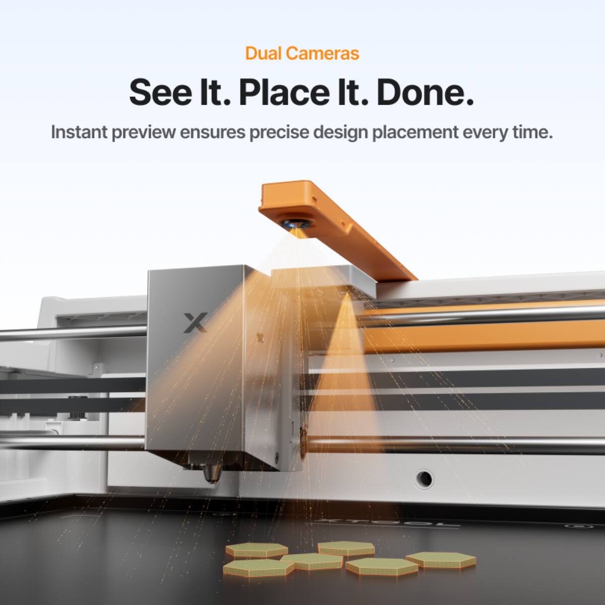 Dual Cameras  
See It. Place It. Done.  
Instant preview ensures precise design placement every time.