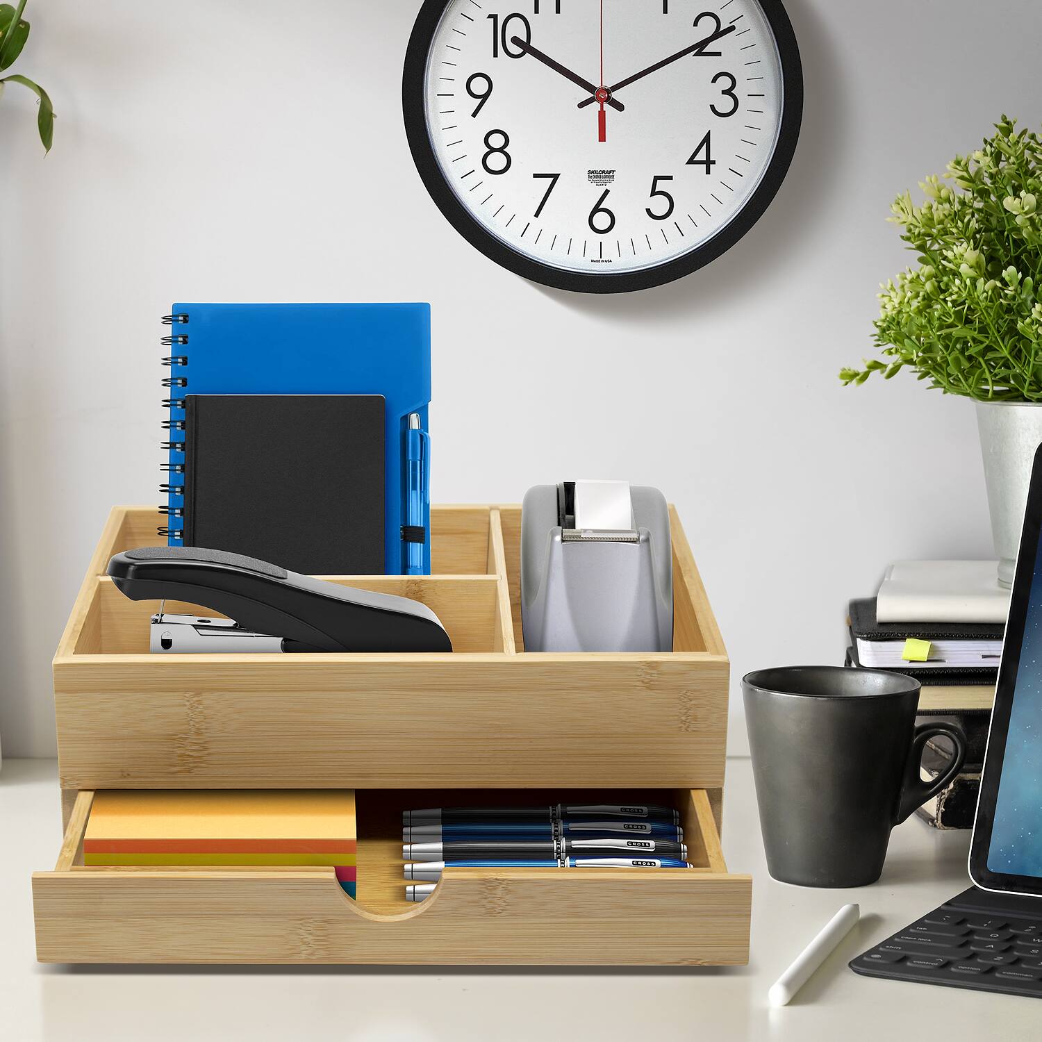 Alt View 1. Sorbus - Sorbus Bamboo Supplies Organizer, 4-Compartment Wooden Box Caddy, Great for Makeup, Skincare,Office, & More - Brown.