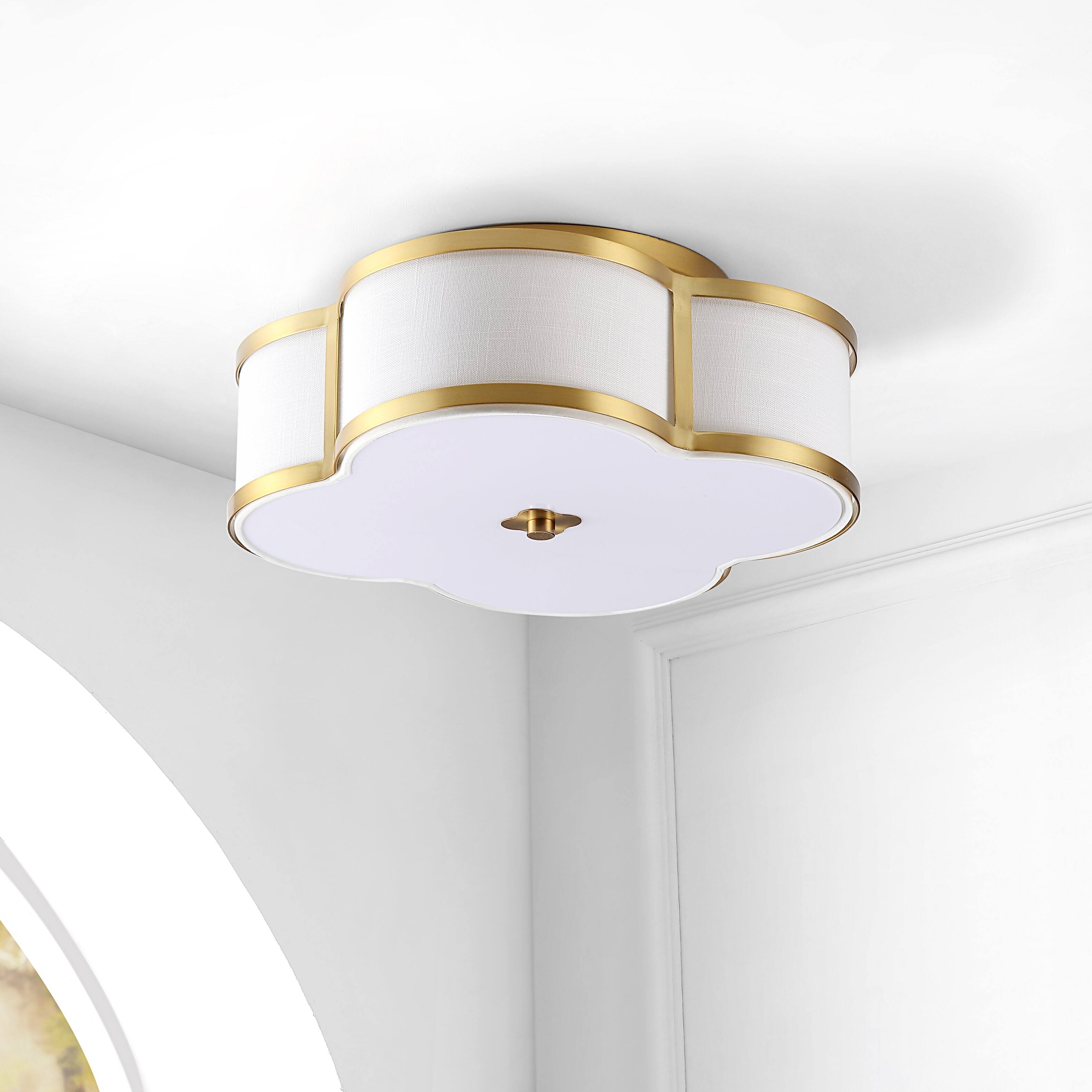Alt View 4. Jonathan Y - Quatrefoil 18" Scalloped Shade Metal Classic Glam LED Flush Mount, Brass Gold - Brass Gold.