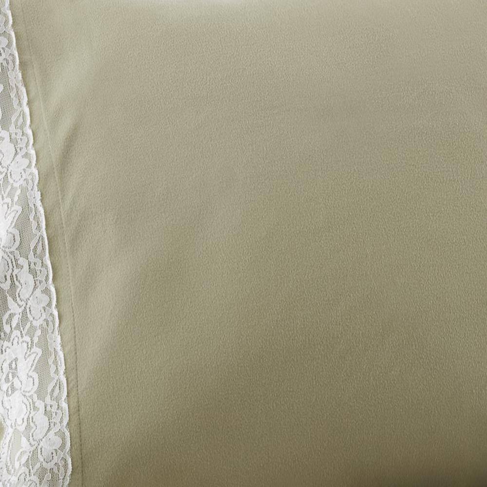 Alt View 2. Shavel Home Products - Shavel Micro Flannel Quality Lace-Edged King Flat/Fitted Sheet Set with 2 Pillowcase 21"x40" Meadow - Meadow.