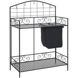 Outsunny - Folding Potting Bench Table, Metal Garden Workstation, Work Bench with Large Build-In Bag with Cover - Black