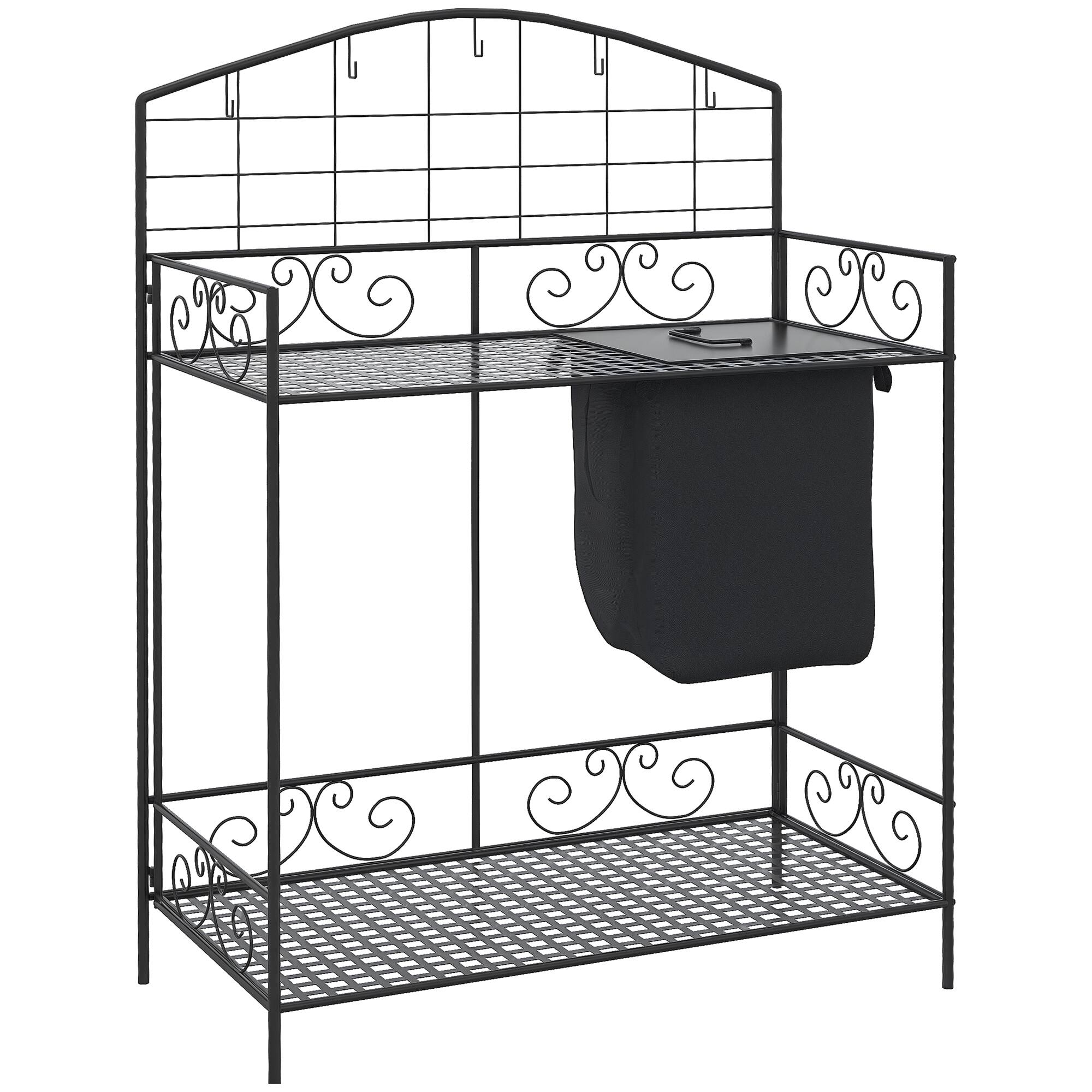 Front. Outsunny - Folding Potting Bench Table, Metal Garden Workstation, Work Bench with Large Build-In Bag with Cover - Black.