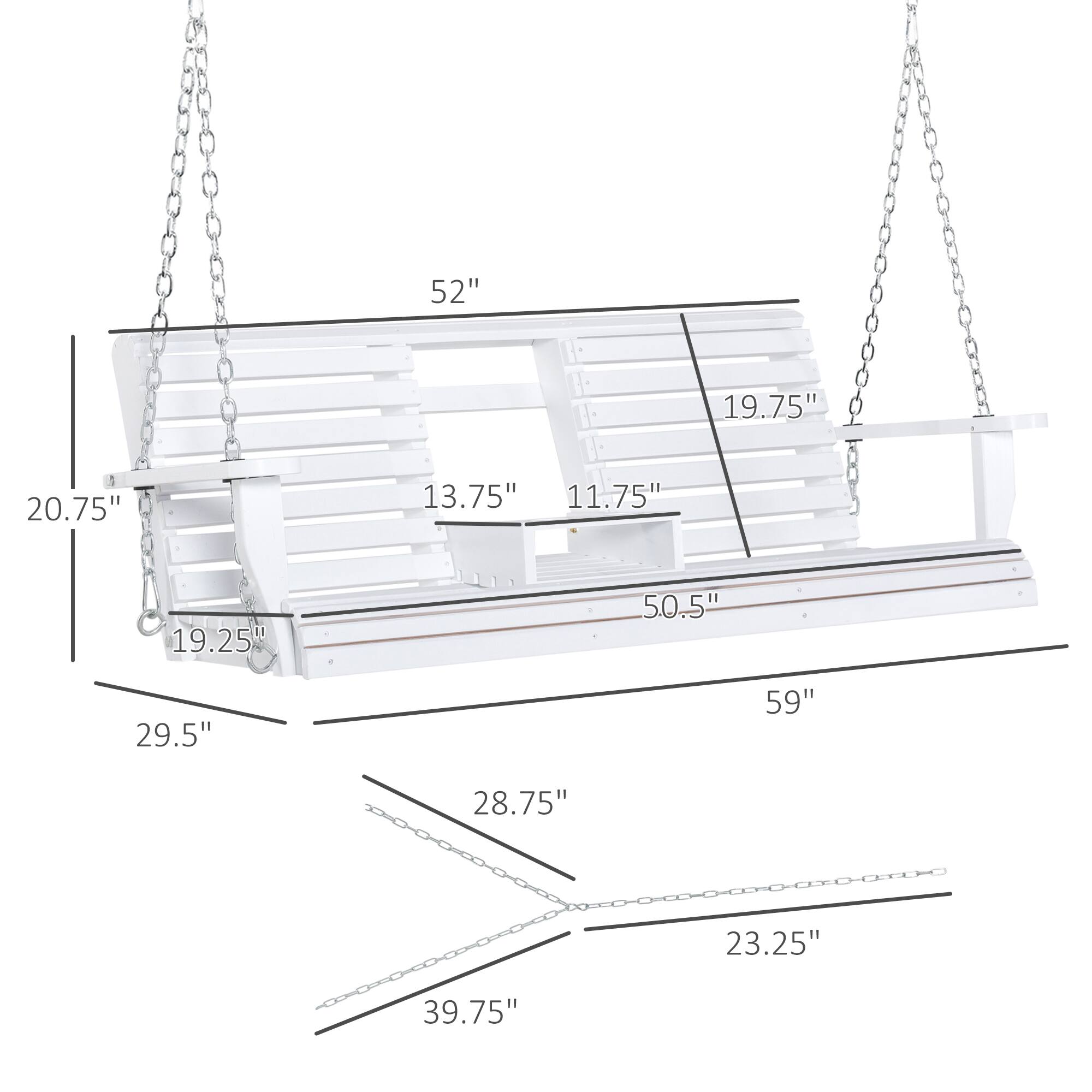 The text on the image is as follows:

- 52"
- 19.75"
- 20.75"
- 13.75"
- 11.75"
- 19.25"
- 50.5"
- 59"
- 28.75"
- 23.25"
- 39.75"