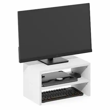 Front. Furinno - CLASSIC Stackable Separable Laptop Stand, Monitor Stand Riser Set of 2, Dual Monitor Riser, for Office Supplier - White.