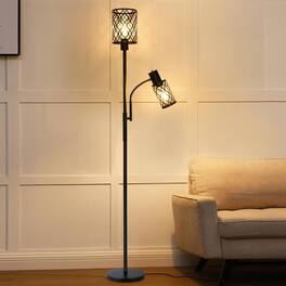 Akoasm - Black 72 in.H Farmhouse Floor Lamp for Living Room with Adjustable Reading Lamp, 2 LED Bulbs