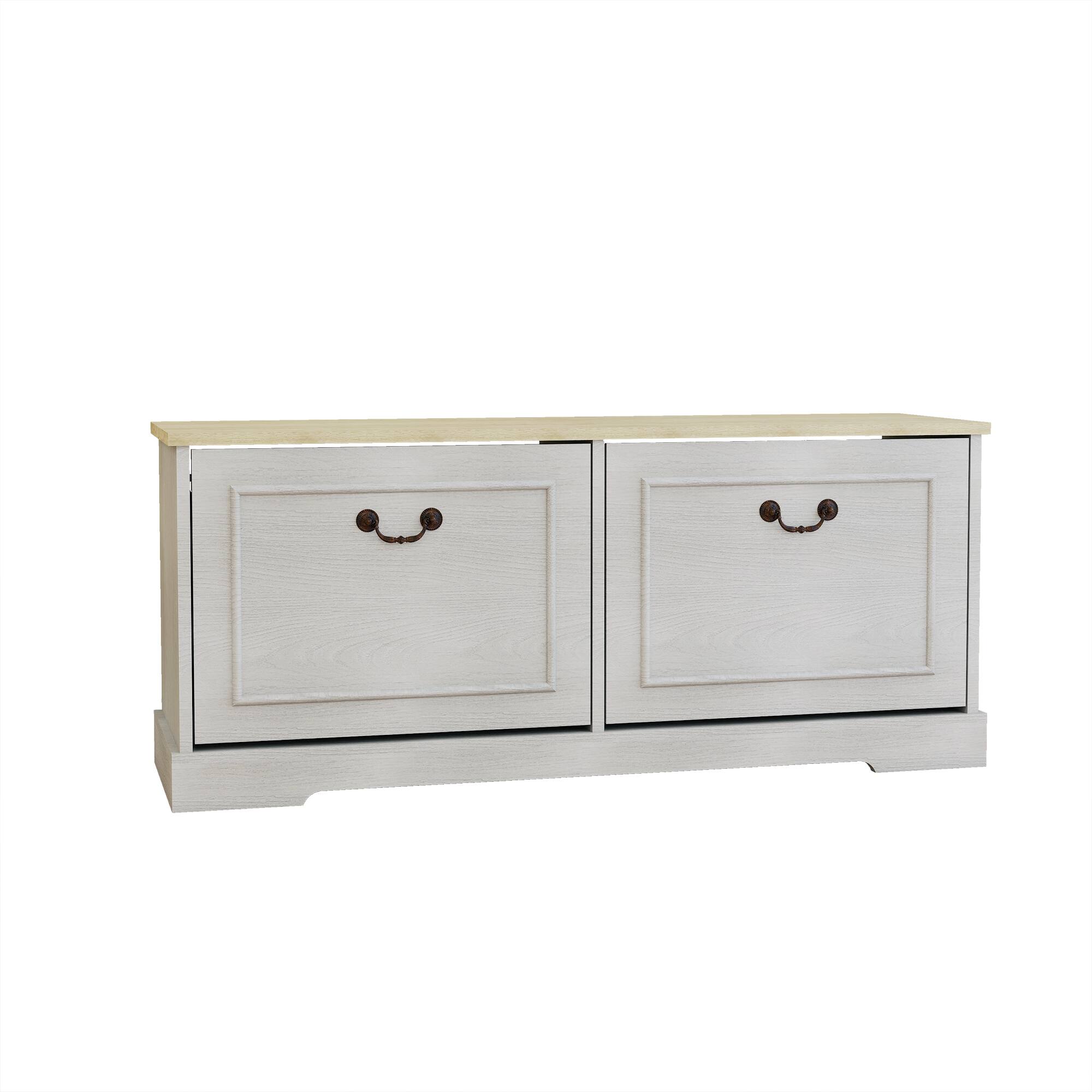Alt View 6. Ropilly - Ropilly Antique White Shoe Storage Bench with Flip Drawers, Entryway Shoe Cabinet with Seat - Antique White.