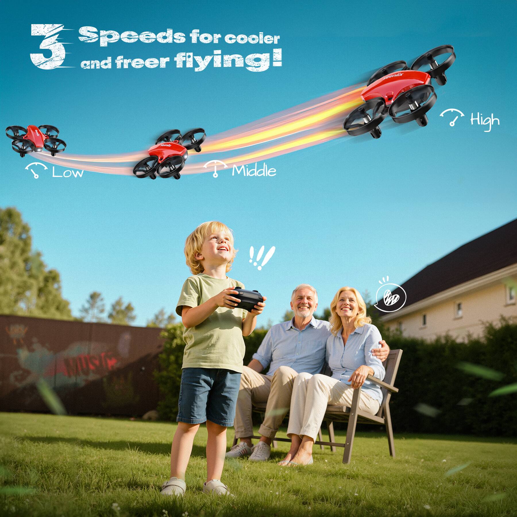 Speeds for cooler and freer flying!  
- Low  
- Middle  
- High