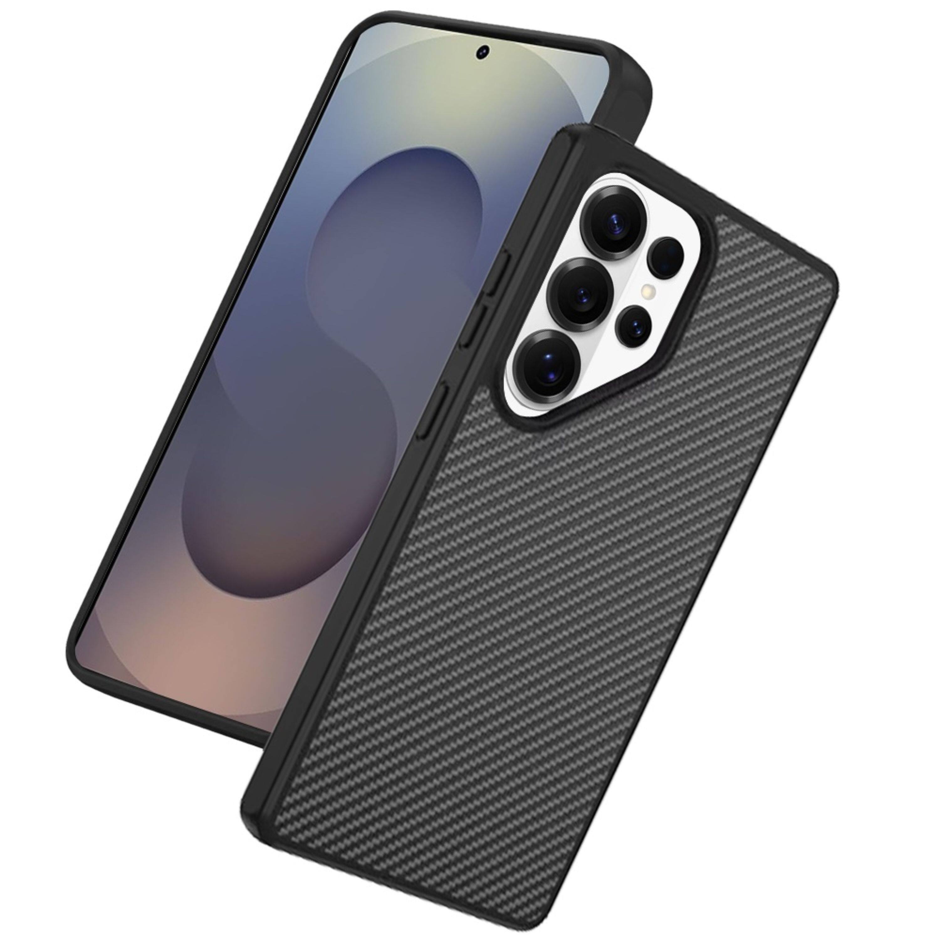 Left. Kitcheniva - Carbon Print Hidden Magnetic Circle Case Plus Tempered Glass For Samsung S26 Ultra Black - Black.