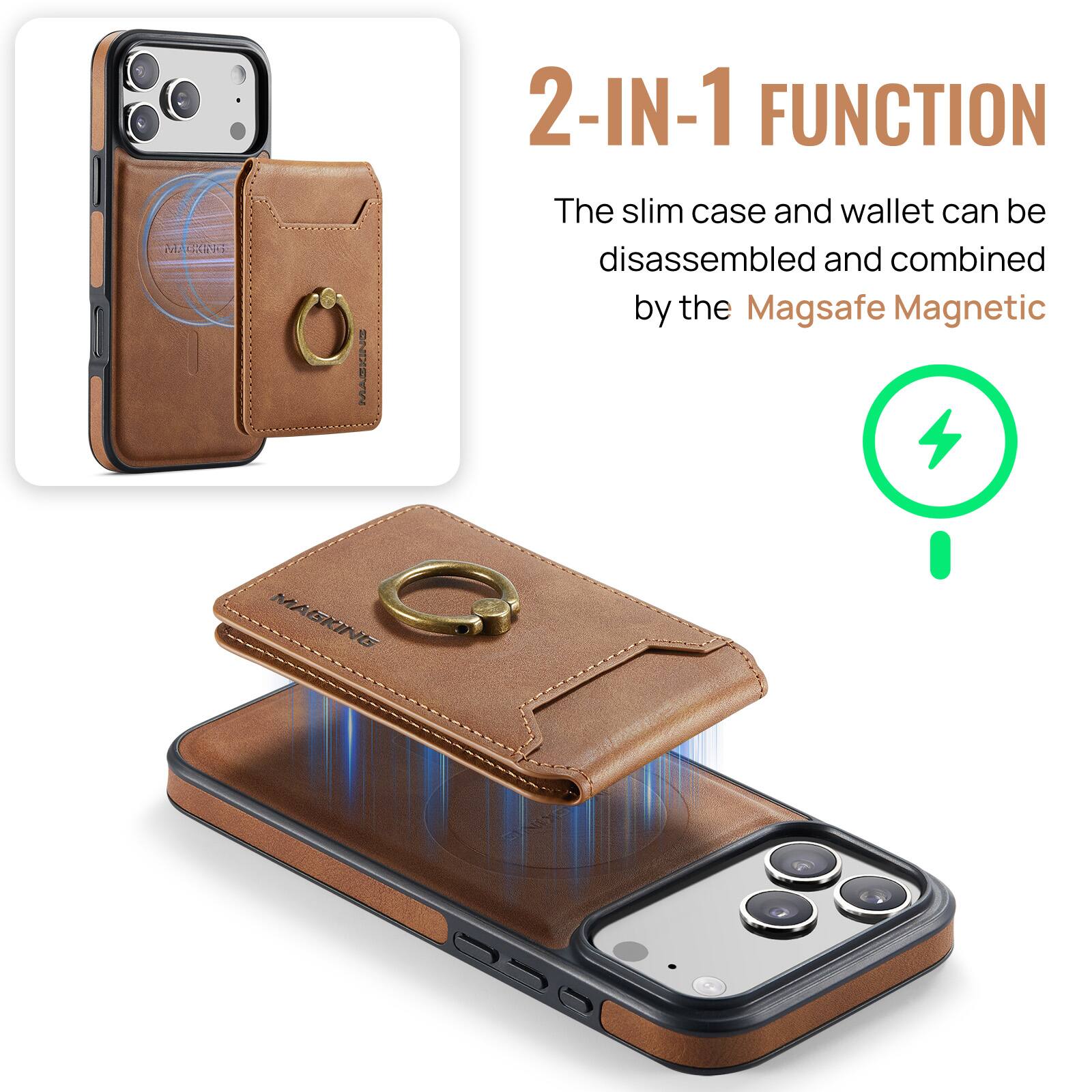 2-IN-1 FUNCTION  
The slim case and wallet can be disassembled and combined by the Magsafe Magnetic