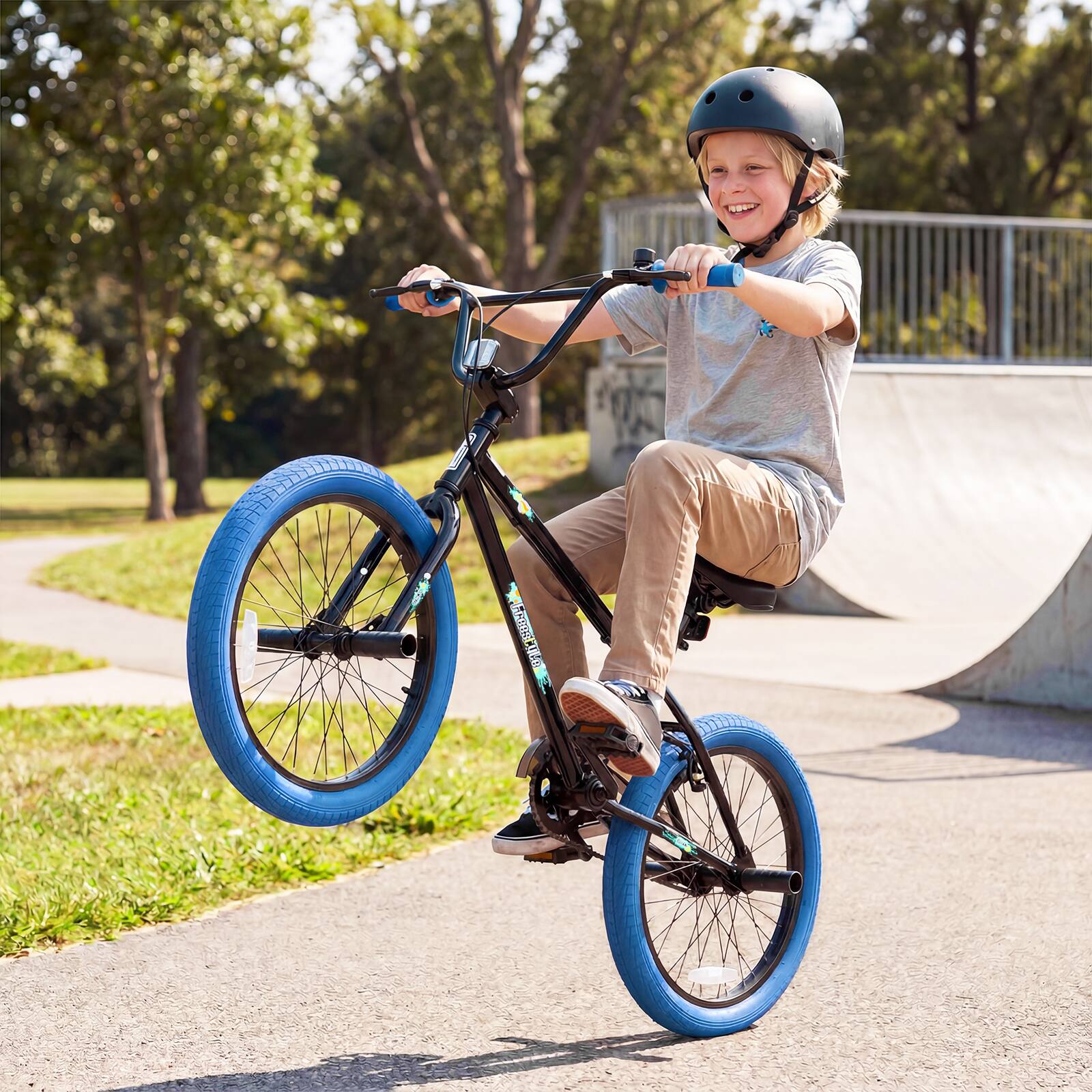 Alt View 1. Costway - Costway Freestyle BMX Bike, 20" Trick Bicycle with 360 Degree Steering, Adjustable Seat - Navy.