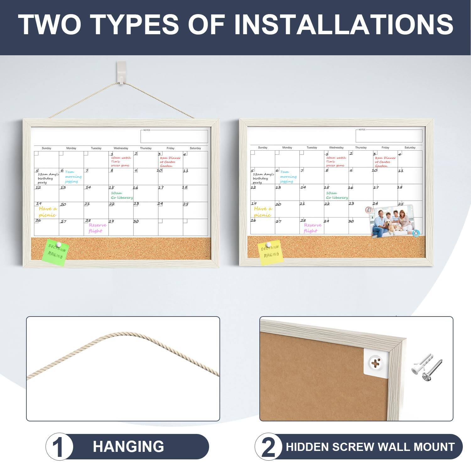 TWO TYPES OF INSTALLATIONS

1. HANGING
2. HIDDEN SCREW WALL MOUNT