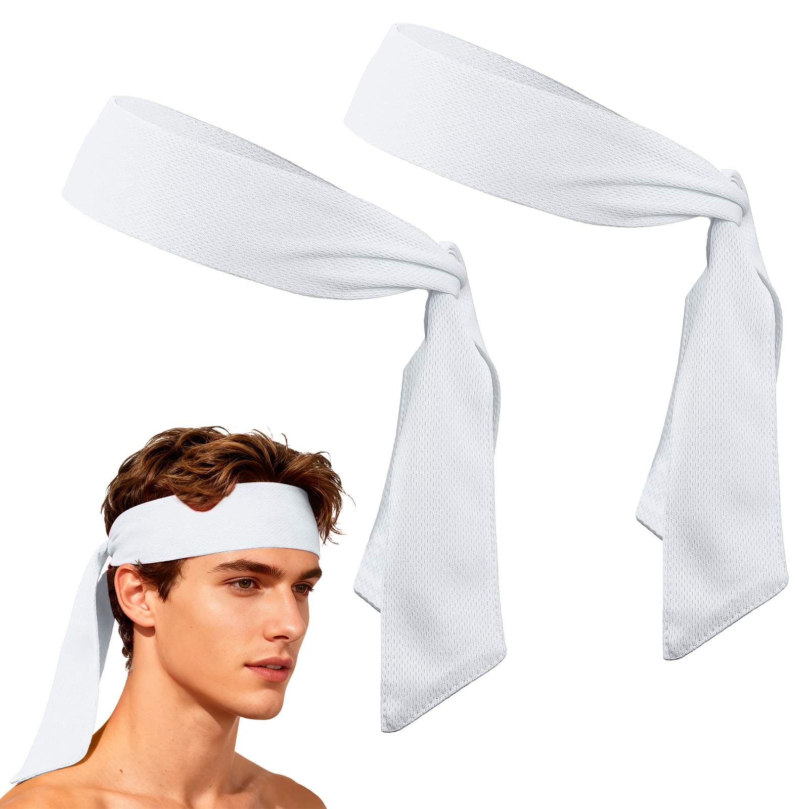 Unique Bargains - Tie Sweatband Headband, Adjustable Non-Slip Moisture Wicking Athletic Headband, 2pcs - For Tennis/Karate/Workout/Yoga - White price history on PriceWatchPro