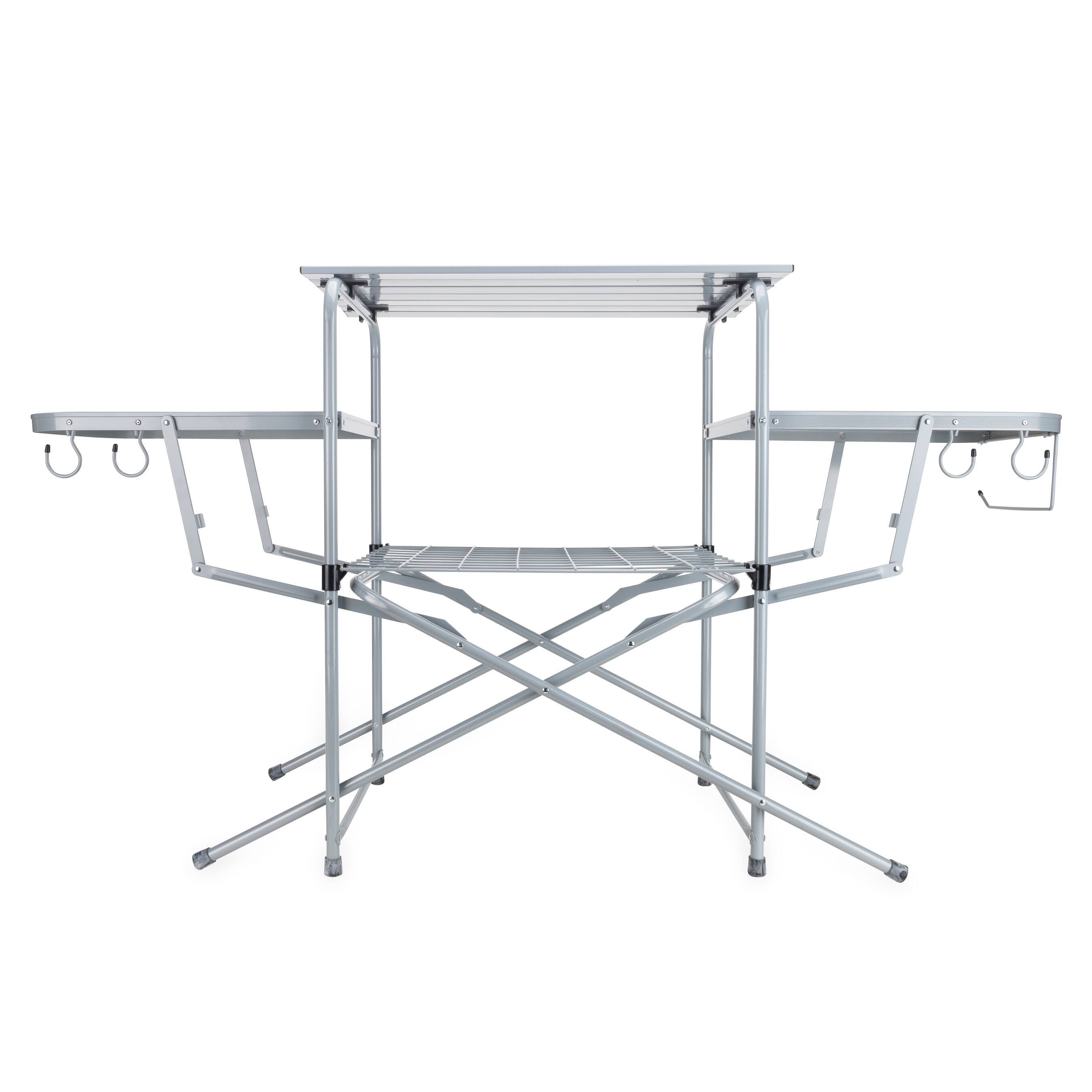 Alt View 4. Camco - Camco Deluxe Folding Outdoor Steel Grill Table with Side Tables, Hooks, and Case - Silver.