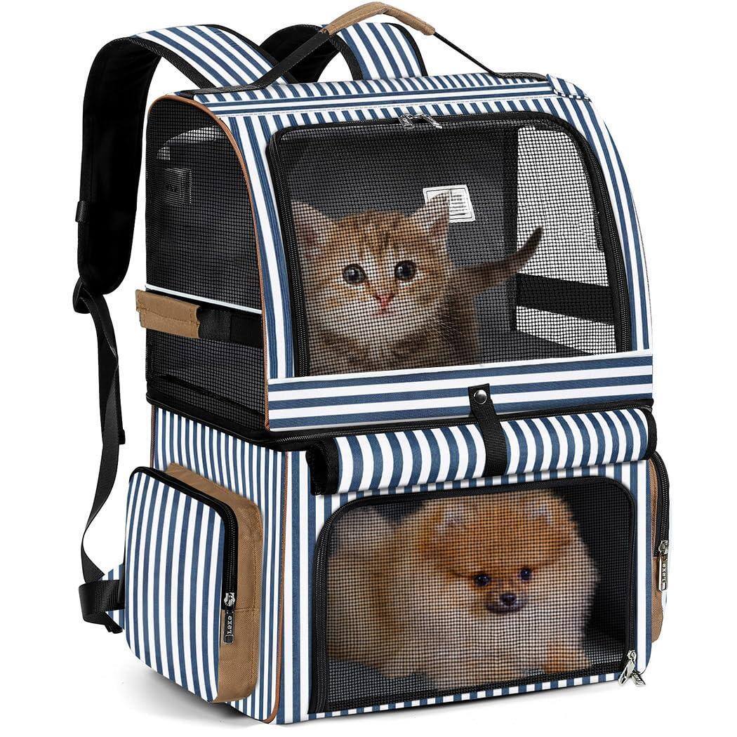 Live At Space - Cat Backpack Carrier For 2 Cats Double-compartment Pet Two Small Or One Medium Dogs Dog Fits Up To 24 Lbs Bakcpack Navy