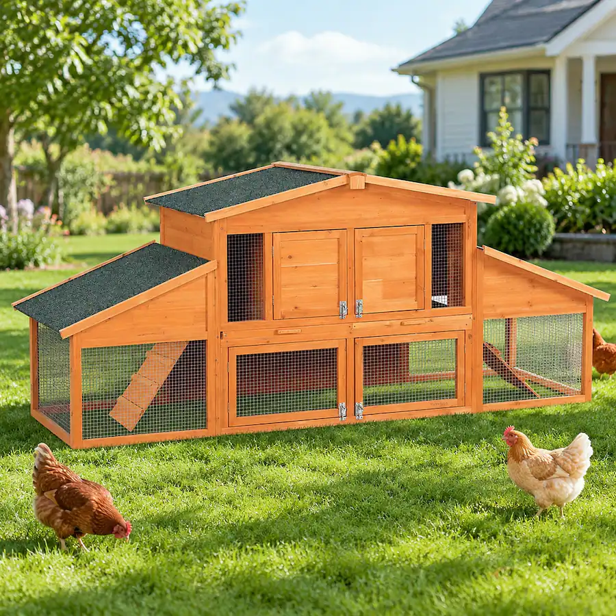 Wide Rabbit Hutch RYHNUYNE Extra Large Wooden Rabbit House, Fir Wood and Asphalt Roof, 91 ...