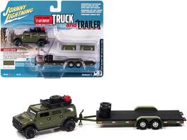 Johnny Lightning - 2004 Hummer H2 Medium w/ Open Trailer "Truck and Trailer" Series Limited Edition 6012 Worldwide 1/64 - Sage Green