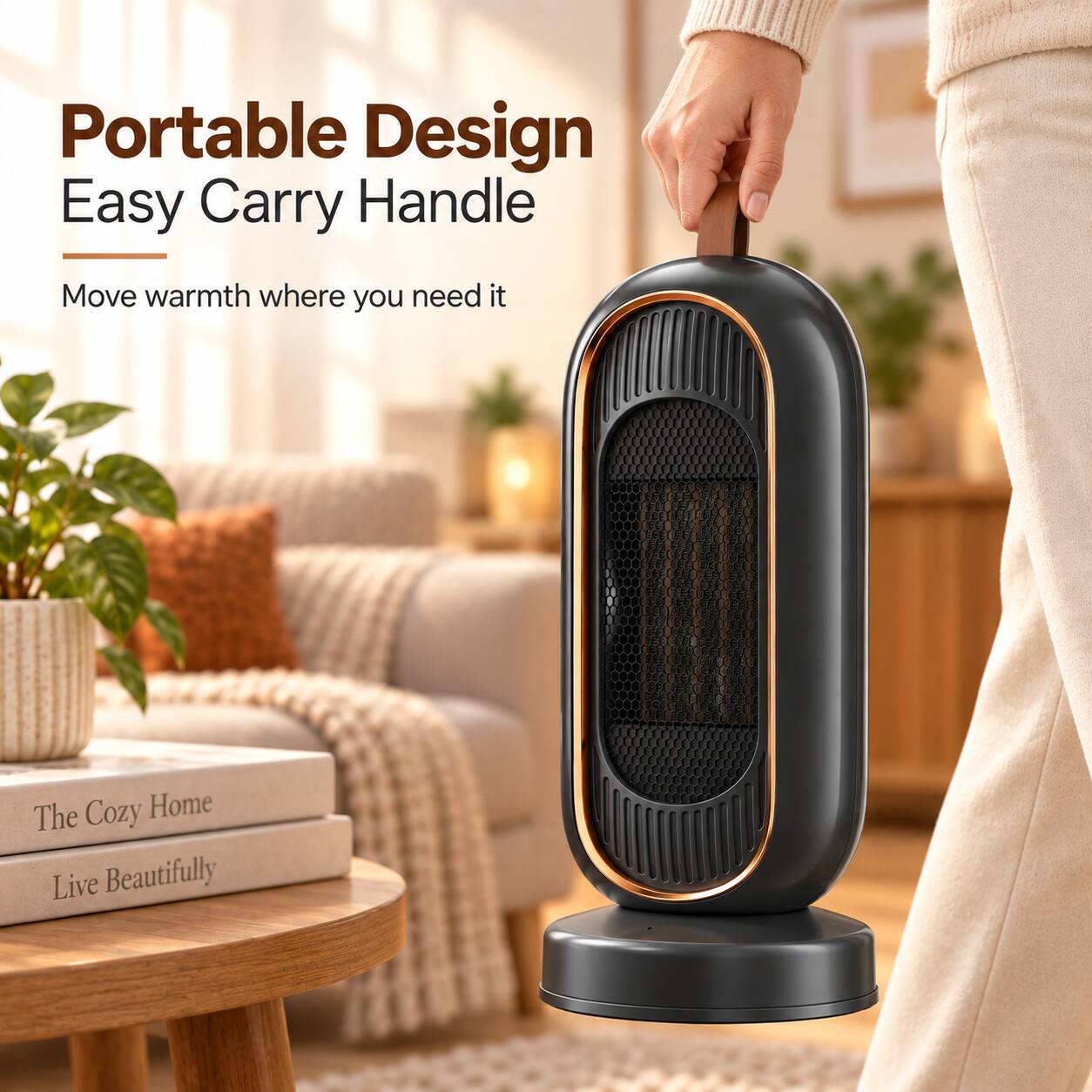Portable Design  
Easy Carry Handle  
Move warmth where you need it  
The Cozy Home Live Beautifully