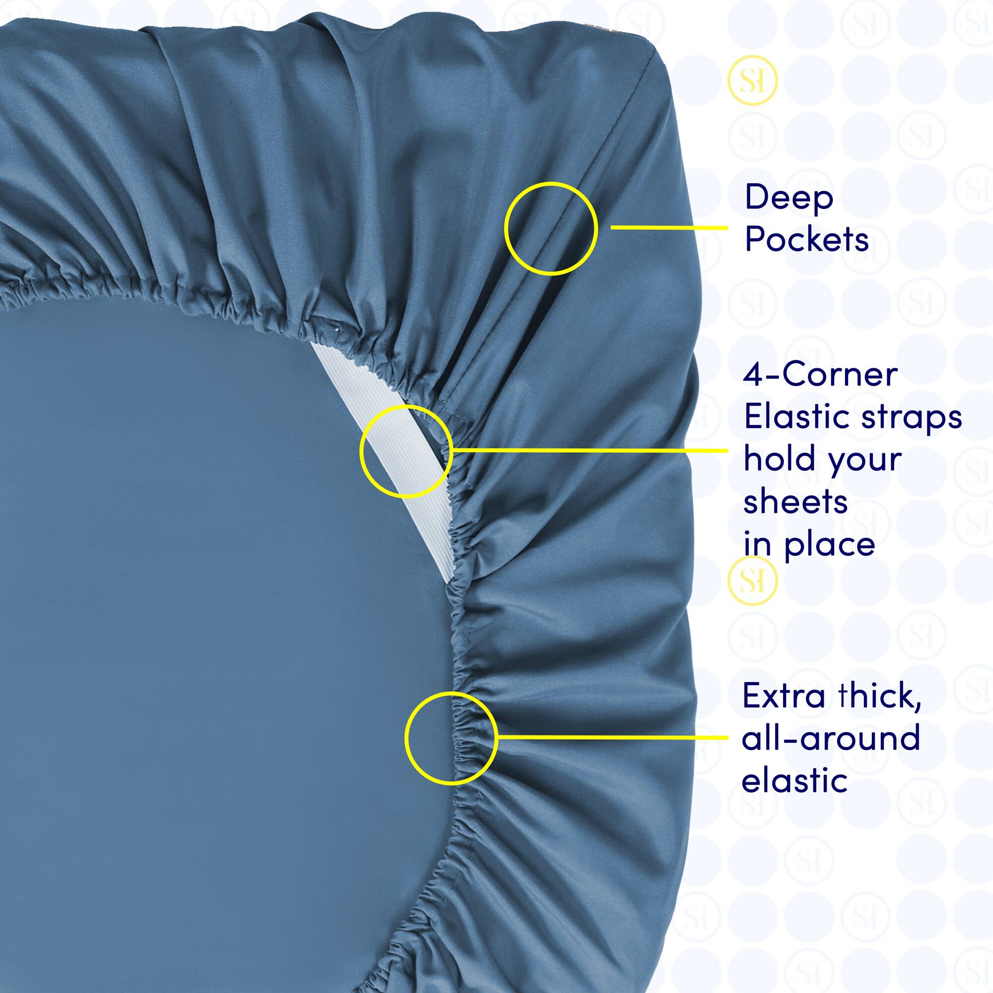 - Deep Pockets
- 4-Corner Elastic straps hold your sheets in place
- Extra thick, all-around elastic