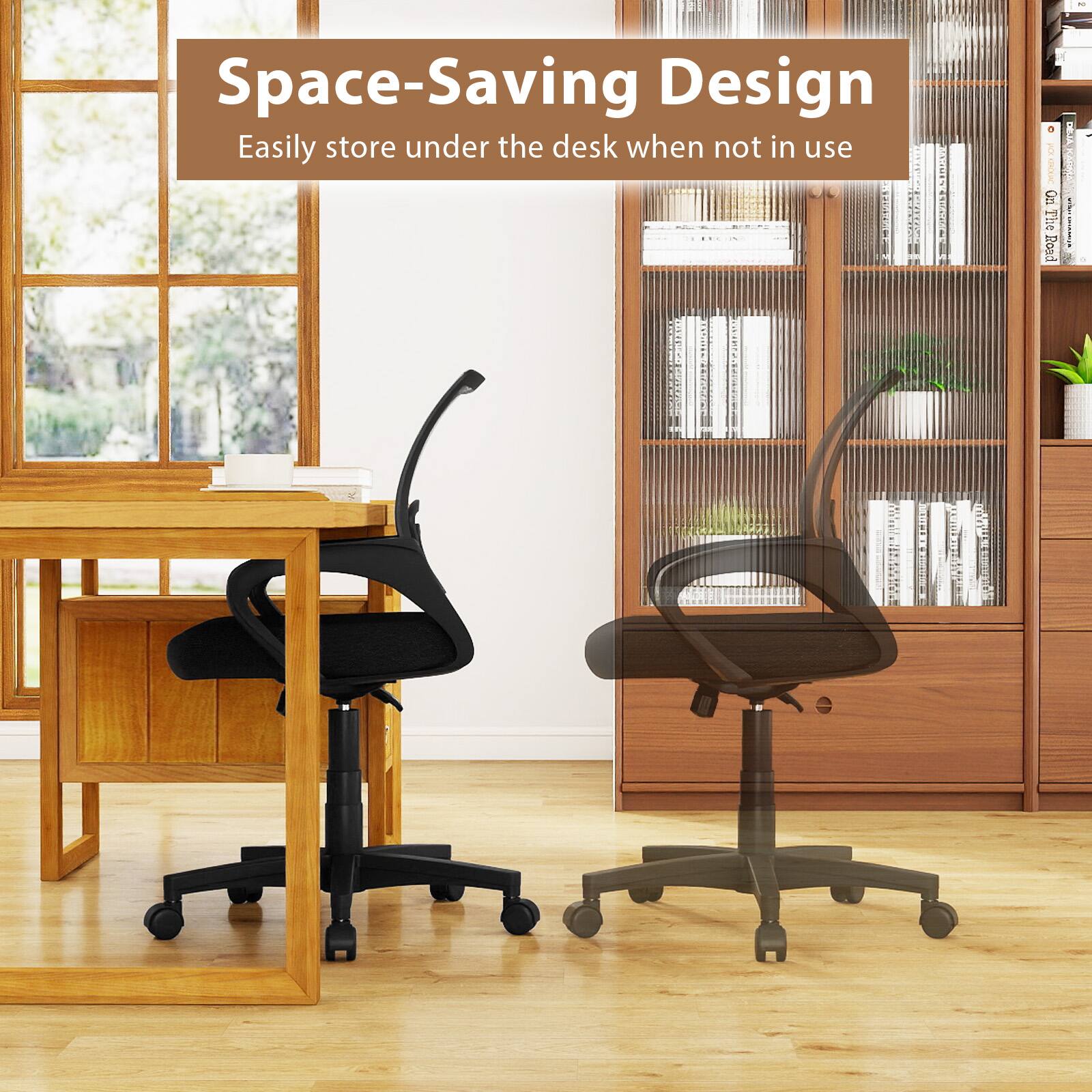 Space-Saving Design  
Easily store under the desk when not in use