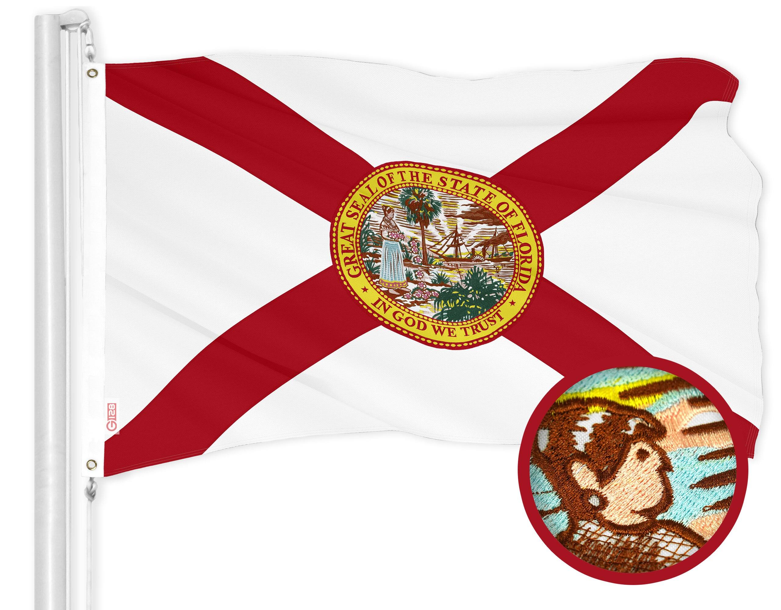 G128 - Florida State Flag, 2.5 x 4 ft Embroidered 210D Polyester with Brass Grommets - Assorted Colors