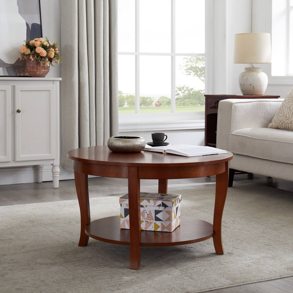 Alt View 5. Lirago - Round Coffee Table with Storage  4 Leg Wood End Table for Small Spaces Walnut 18"H x30"D x30"W - Walnut.