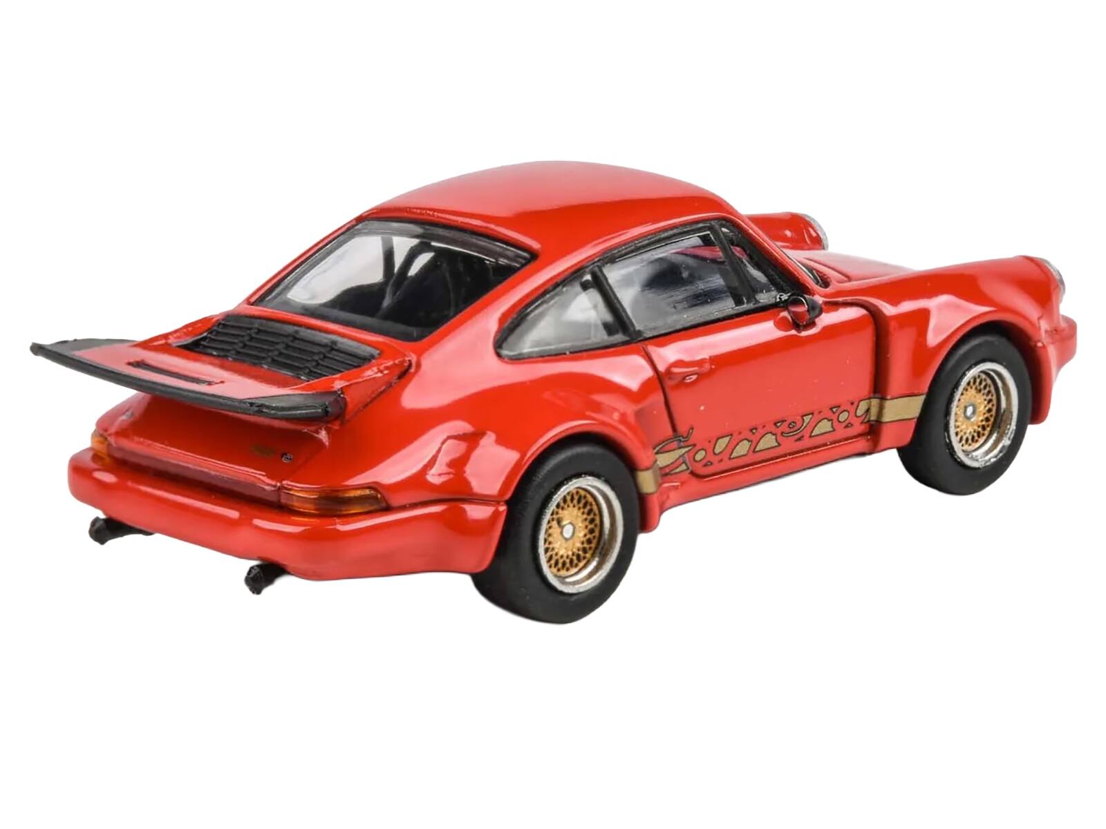 Left. Paragon - Porsche 911 Carrera RSR 3.0 Guards Red with Gold Stripes and Wheels 1/64 Diecast Model Car by Paragon Models - Red and Gold.