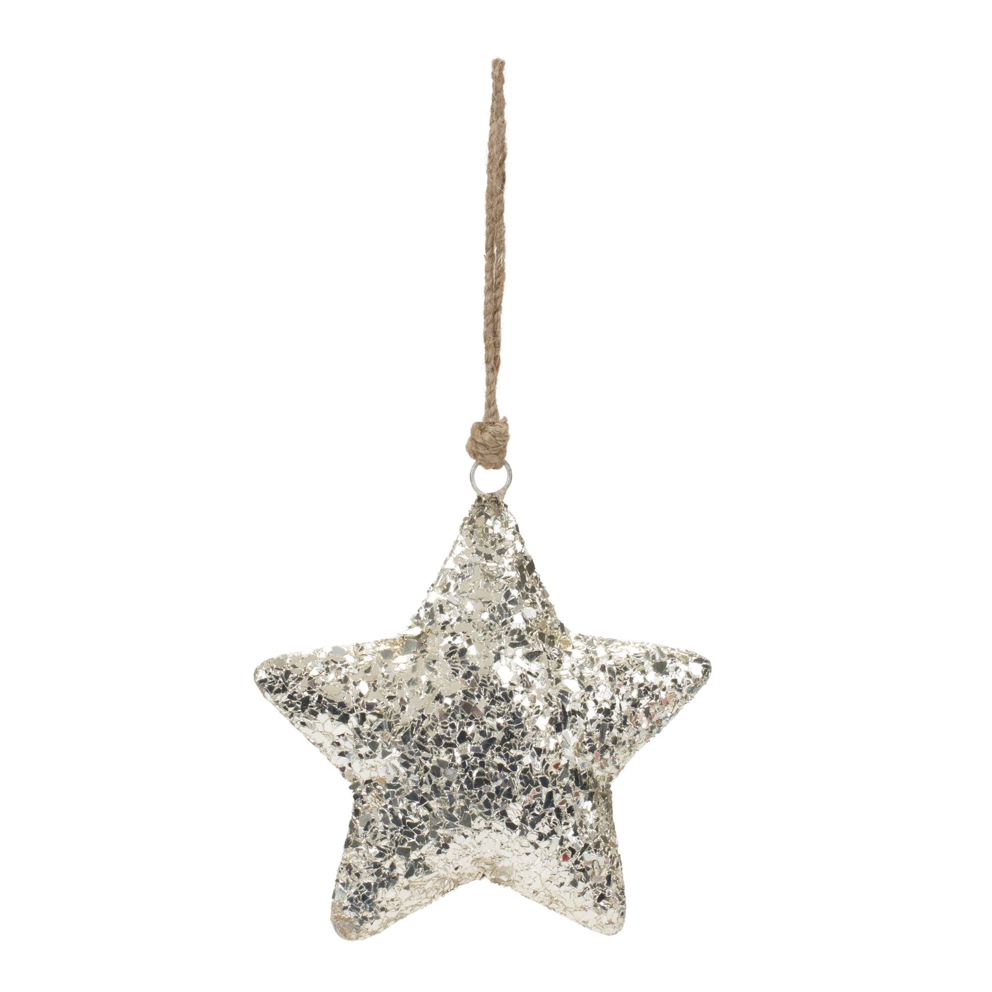 Angle. BreeBe - Mosaic Metal Star Ornament (Set of 4) - Silver.