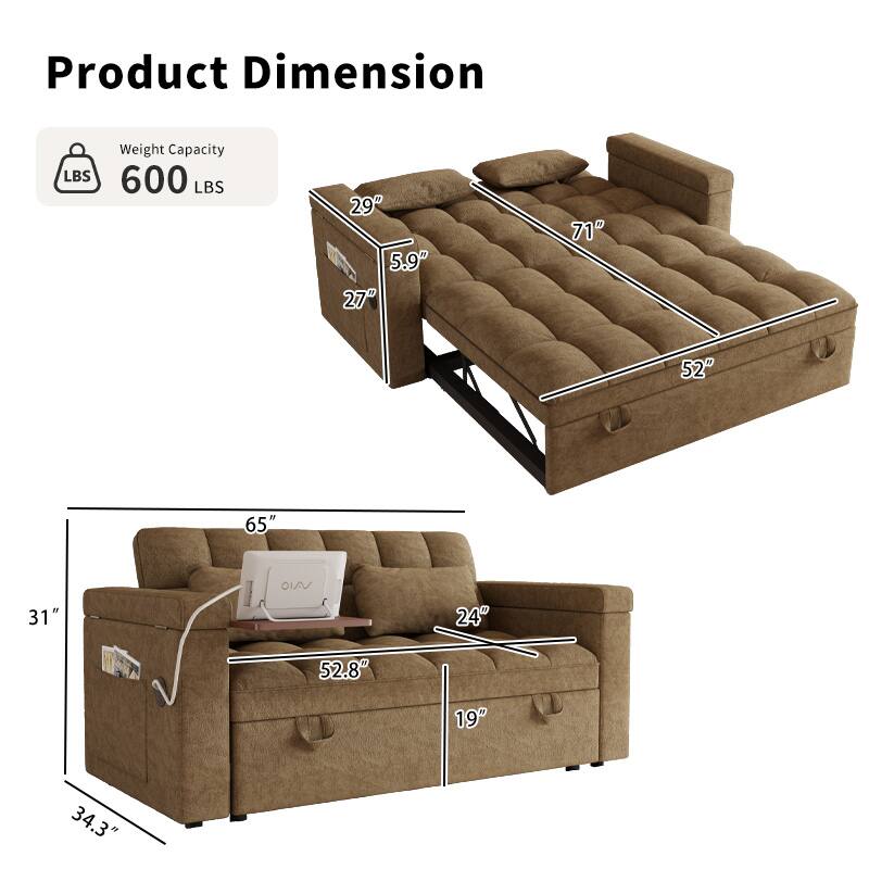 Product Dimension  
Weight Capacity: 600 LBS  

- 29"  
- 5.9"  
- 27"  
- 71"  
- 52"  
- 65"  
- 31"  
- 24"  
- 52.8"  
- 19"  
- 34.3"