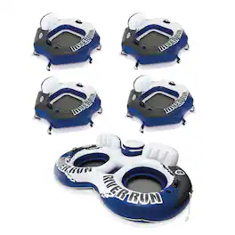 Intex - River Run Connect Inflatable Water Raft (4 Pack) + 2 Person Cooler Tube - Blue