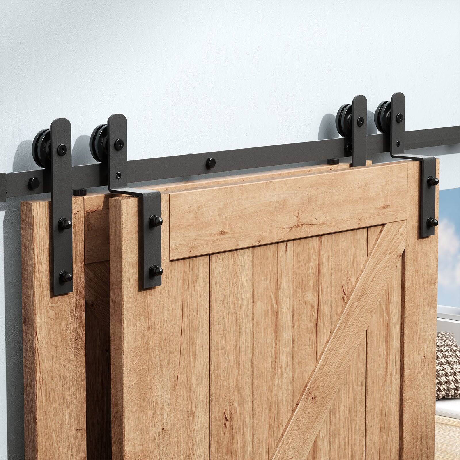 Alt View 3. Boyel Living - 6 ft./70 in. Double Track Bypass Sliding Barn Door Track and Hardware Kit with I-Shape Hanger for Double Doors - black.