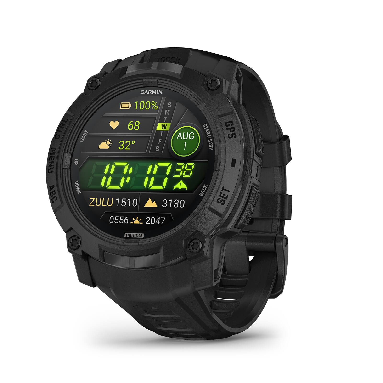 TORCH GARMIN  
100% CTRL  
68 SMTWTFS  
32°  
AUG 1  
10:10:35  
ZULU 1510  
3130  
0556  
2047  
TACTICAL