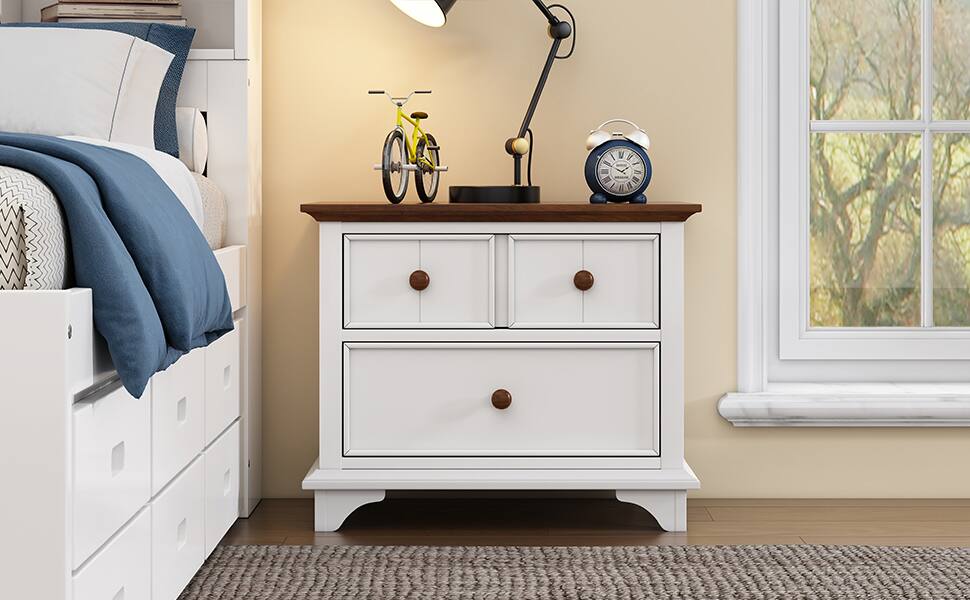 Alt View 6. Spaco - Spaco Kids Nightstand with 2 Drawers, Solid Wood, for Kids Room and Bedroom - White+Walnut.