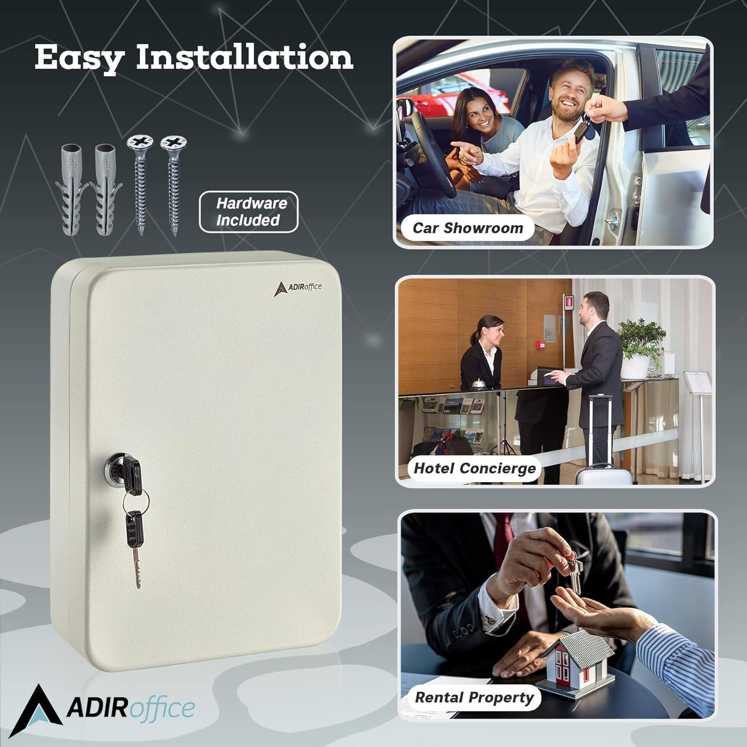 Easy Installation, Hardware Included, Car Showroom, Hotel Concierge, Rental Property, ADIRoffice