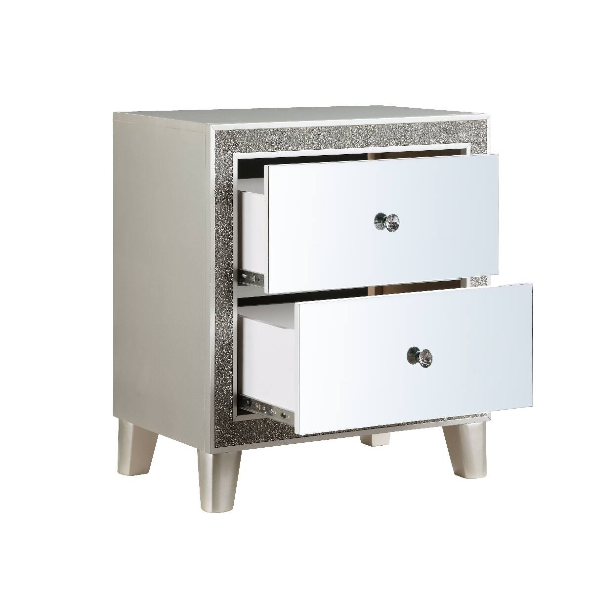 Back. Loheer - Loheer Champagne Mirrored Nightstand with Two Drawers, 26-Inch Bedside Table - Champagne.